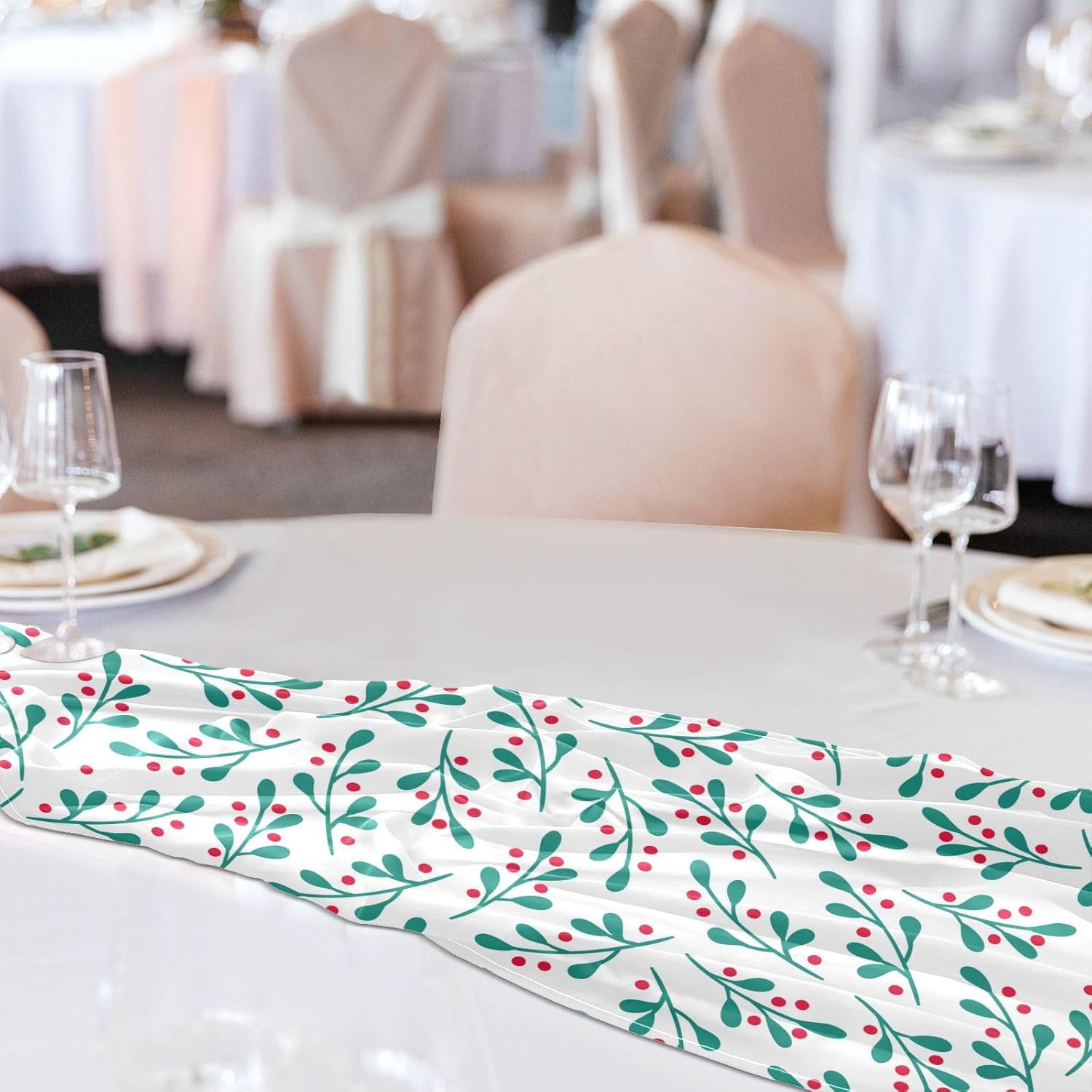 Christmas Mistletoe Berry Table Runner Fall Table Runner for Desk Decor Christmas Table Runner 120 Inches Long