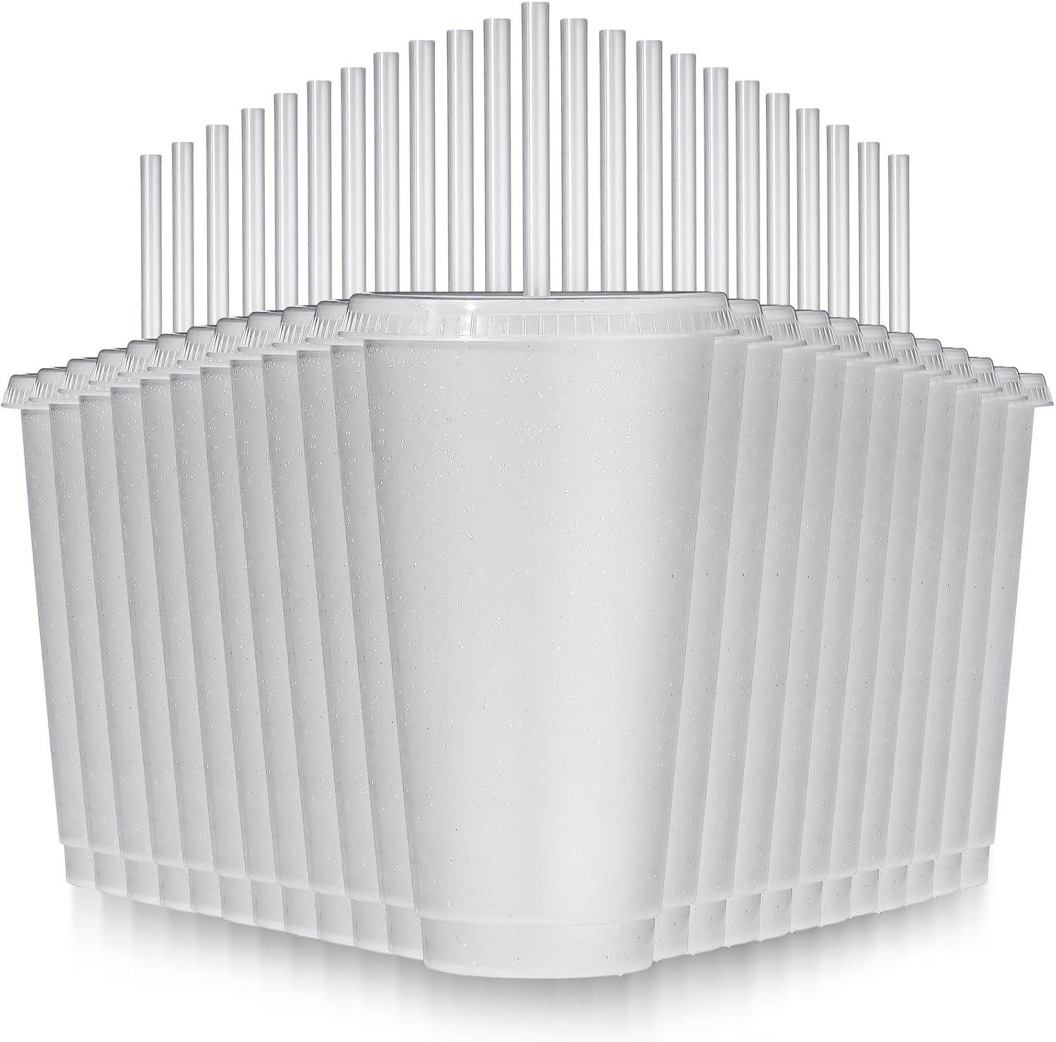 Dandat 24 vasos de plástico con tapa y pajita, vasos reutilizables de 24 onzas, vaso de café helado con purpurina a granel, taza de viaje para niños