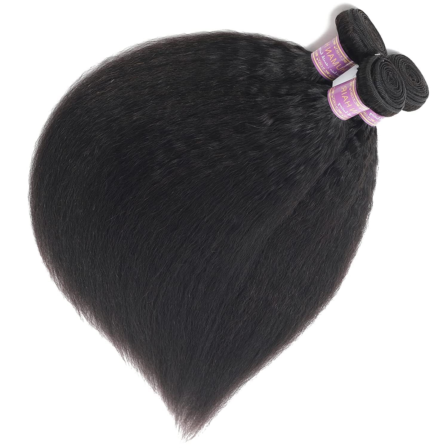 Extensiones de cabello humano lacio tipo afro, extensiones de cabello humano lacio Yaki, 100% cabello humano Remy brasileño sin procesar, negro