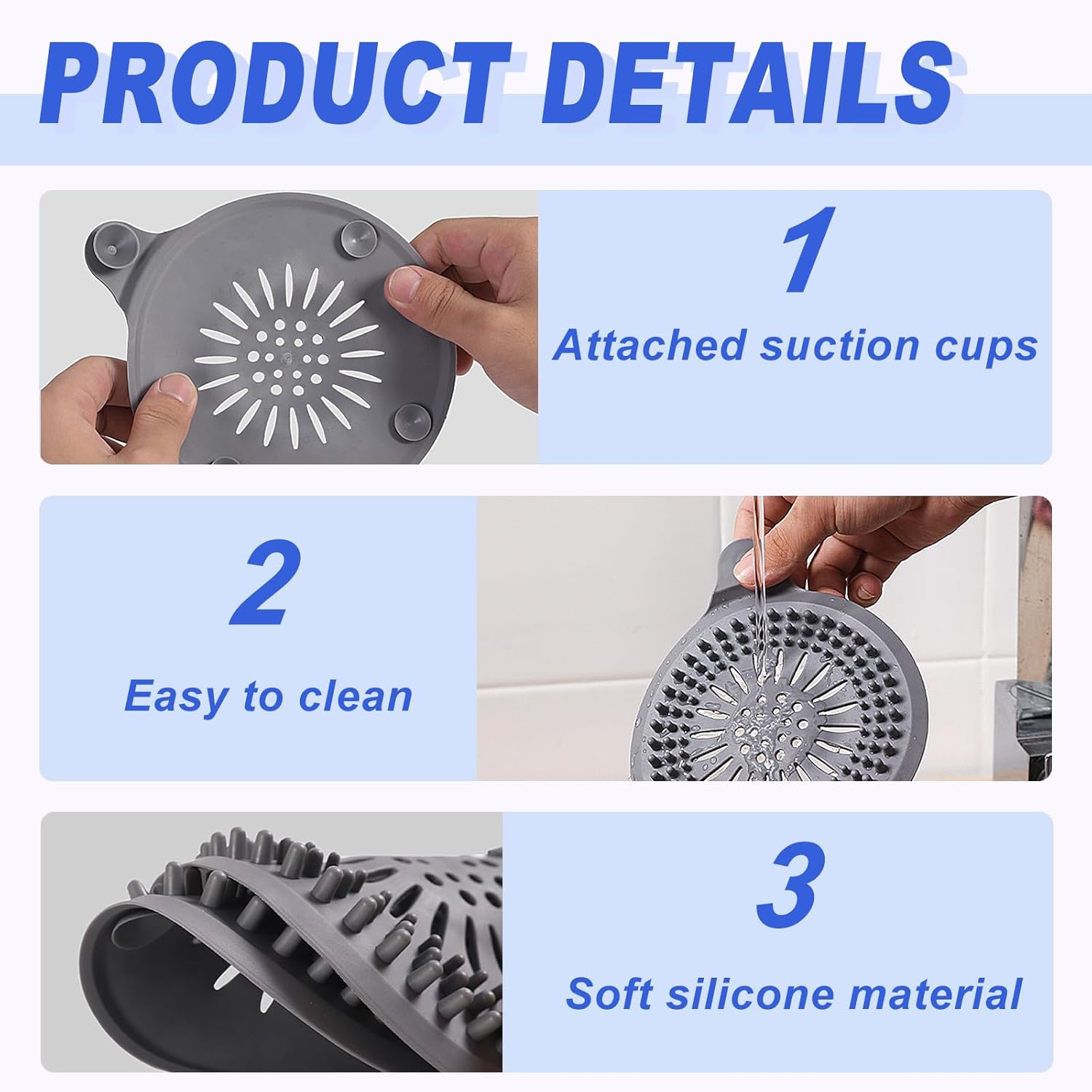 Recogedor de pelo de drenaje, cubierta de drenaje de ducha de silicona duradera para baño, fregadero, ducha, bañera (paquete de 5)