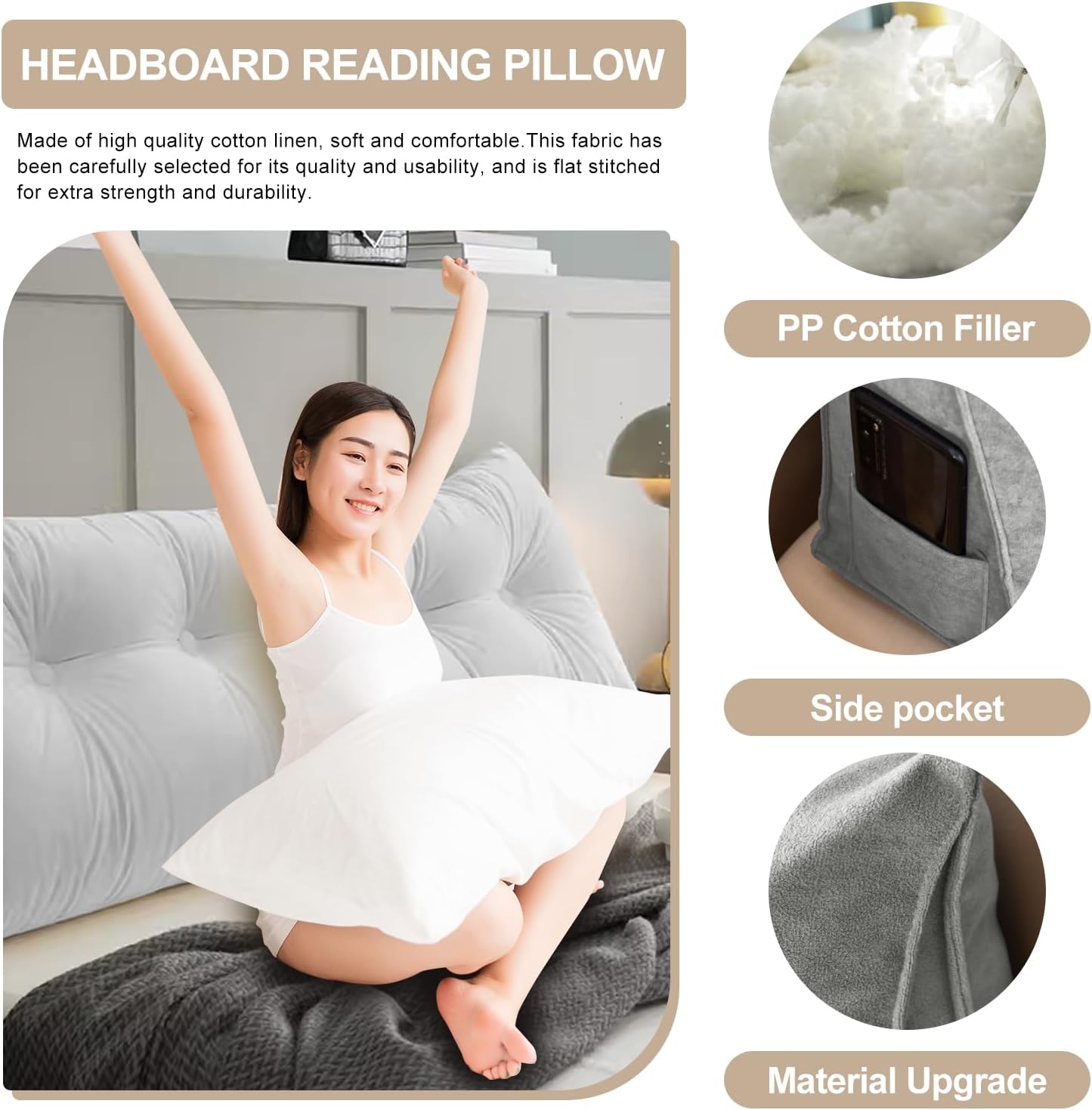 WUIOYNF Almohadas triangulares grandes para cabecero, respaldo largo, cojín de apoyo de posicionamiento para sofá cama, almohada de felpa esponjosa