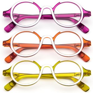 KoKoBin Paquete de 3 lentes de lectura redondos pequeños, cómodos lectores, marco elegante de colores para mujeres y hombres KoKoBin Paquete de 3 lentes de lectura redondos pequeños, cómodos lectores, marco elegante de colores para mujeres y hombres
