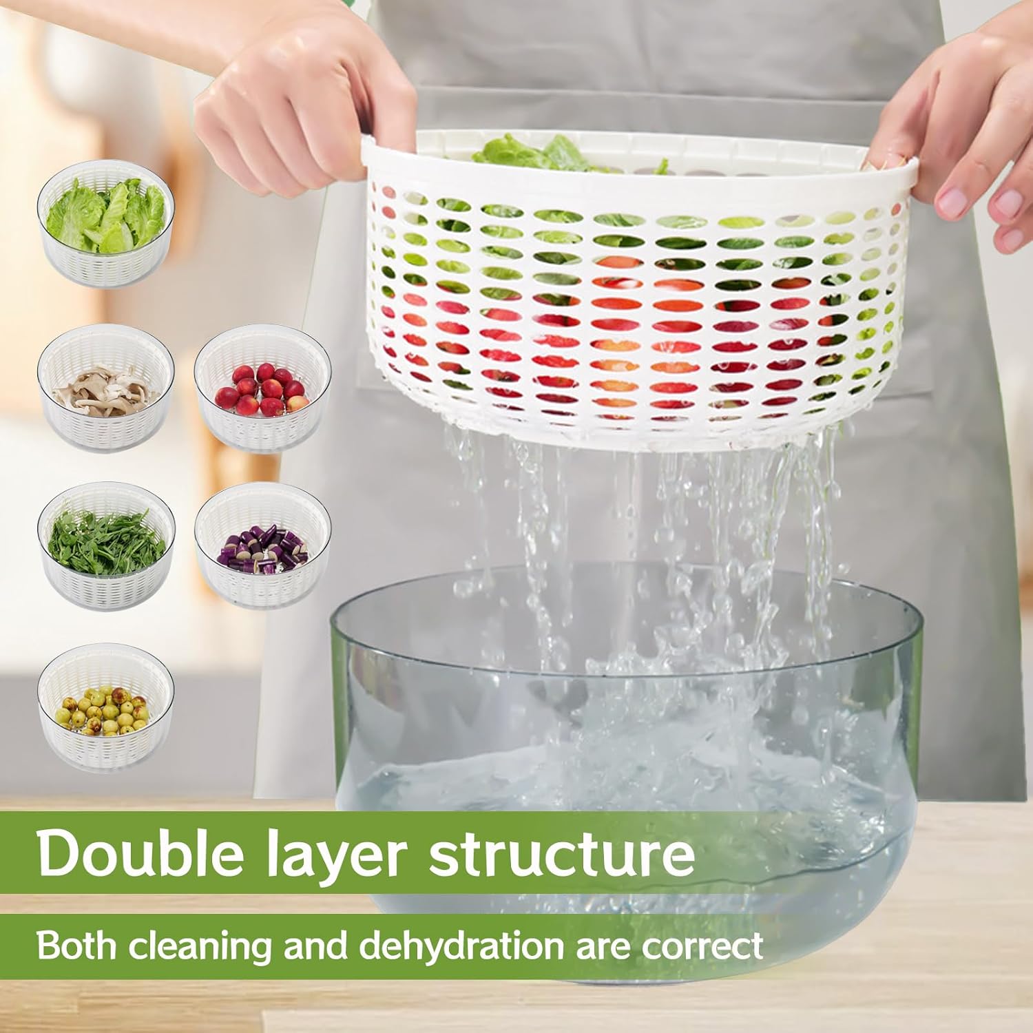 Girador eléctrico de ensalada de 6.3 cuartos de galón con botella de plástico para apretar, lavadora de frutas con cuenco y colador, mezclador