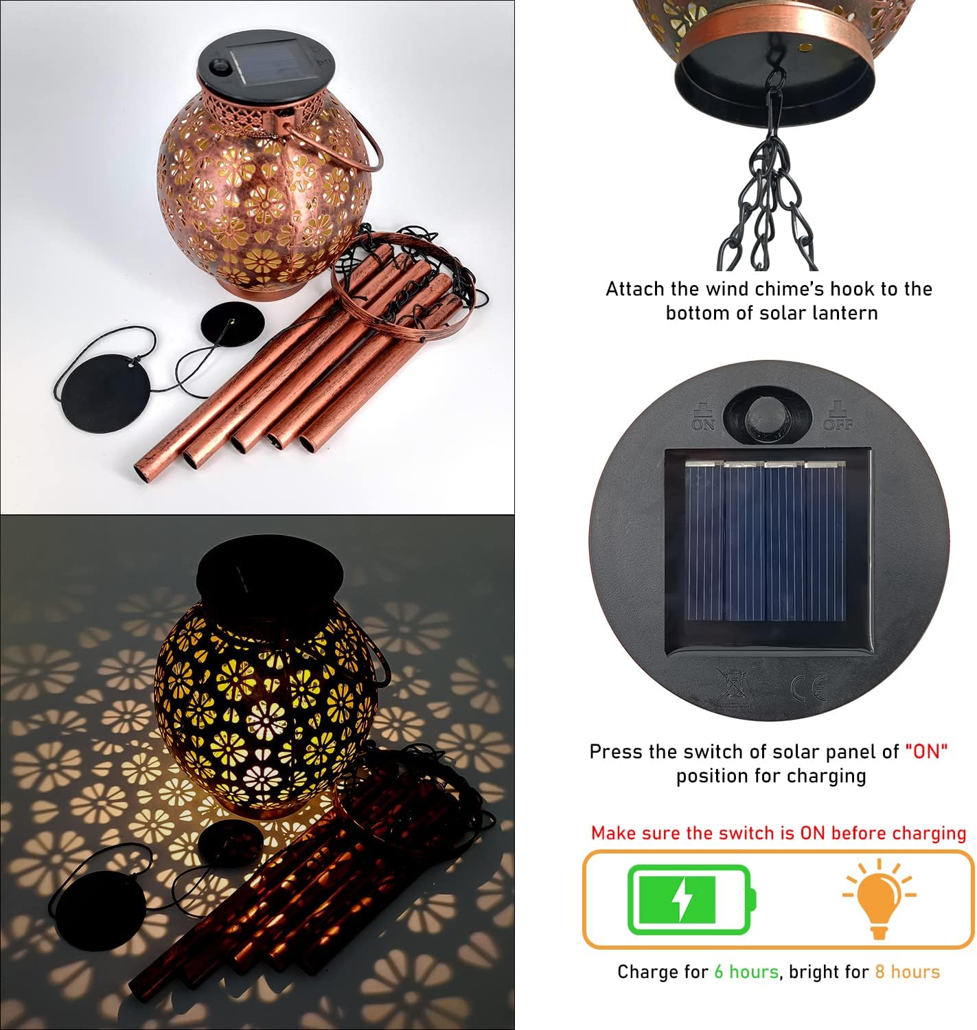 Astarin 2 campanillas de viento solares para colgar en exteriores, luces solares LED, farol de jardín al aire libre, decorativo, como regalo para