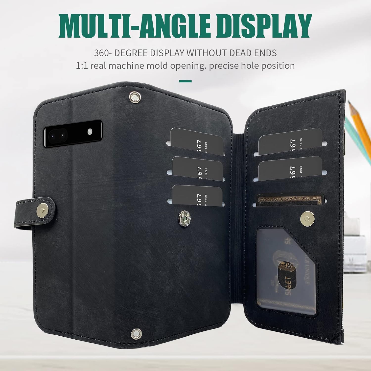 Furiet Funda tipo cartera compatible con Google Pixel 6A 5G 2022 con 9 ranuras para tarjetas, de cuero retro, tarjetero con tapa para tarjetas de
