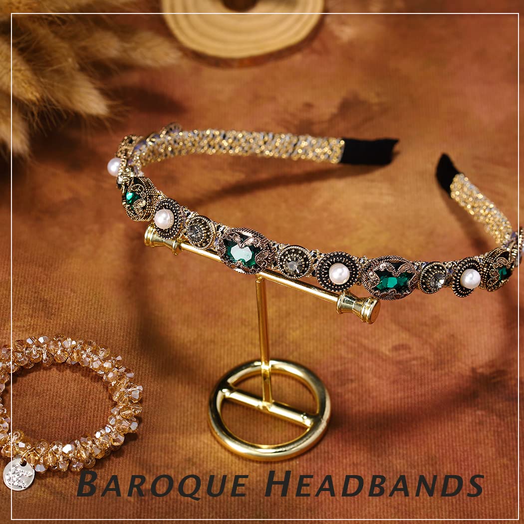 Diademas barrocas con diamantes de imitación dorados, bandas para el cabello de cristal con joyas para mujer (lujoso)