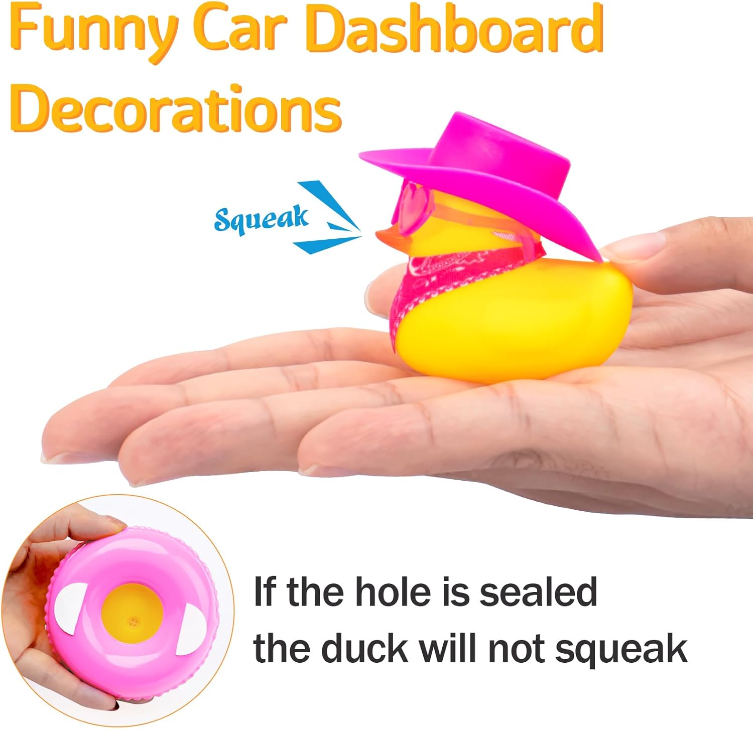 wonuu Decoración de pato de goma para automóvil, accesorios de decoración de tablero de instrumentos de vaquero occidental con mini anillo de