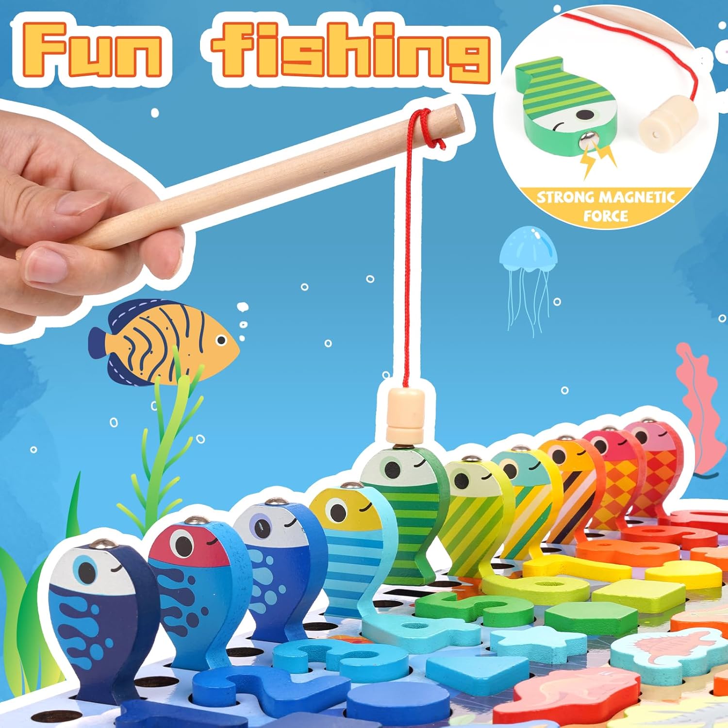 Rompecabezas de madera con forma de números de dinosaurios para niños pequeños, dinosaurios Montessori Matemáticas y contar, juego de pesca, tablero