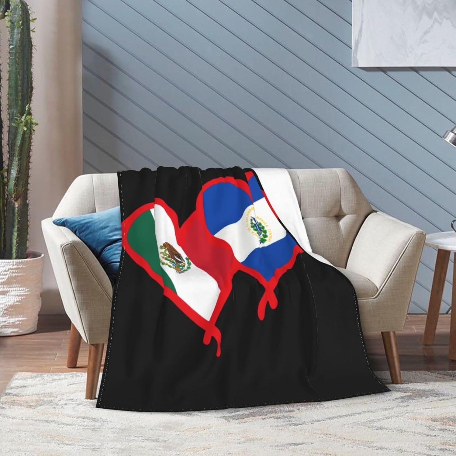 Manta de bandera de México y bandera de El Salvador para todas las estaciones, suave y cálida, manta de franela de forro polar, manta de regalo para