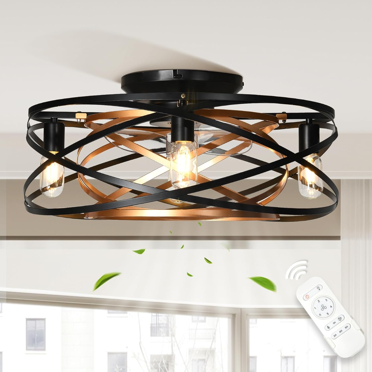 YITAHOME Ventiladores de techo enjaulados con control remoto de luces, ventilador de techo de perfil bajo sin aspas de 22 pulgadas, ventiladores de