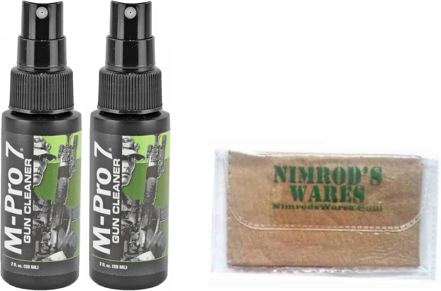 Nimrod’s Wares Two M-Pro 7 – Botellas de espray de 2 onzas (2 onzas), paquete con paño de microfibra