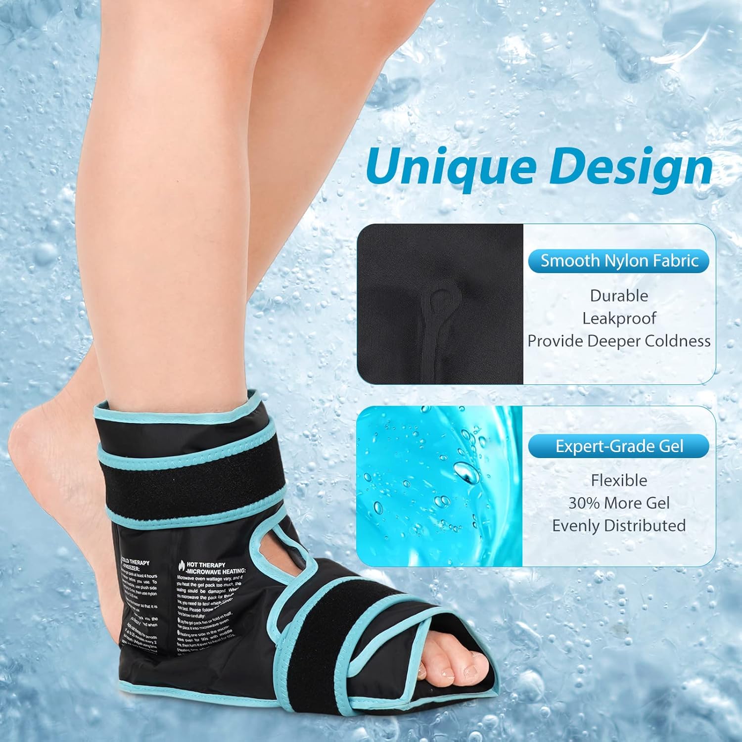 Maginno Bolsa de hielo para pies para lesiones, alivio del dolor, gel reutilizable para pies y tobillo, terapia de compresión fríocalor para