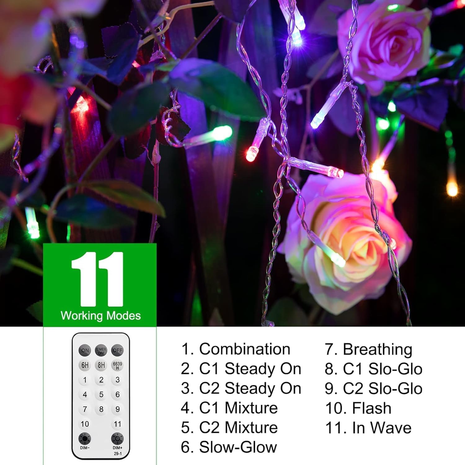 Luces de Navidad de carámbano para exteriores, 40 pies, 612 luces LED de carámbano con 108 gotas, tira de luces de carámbano con control remoto,