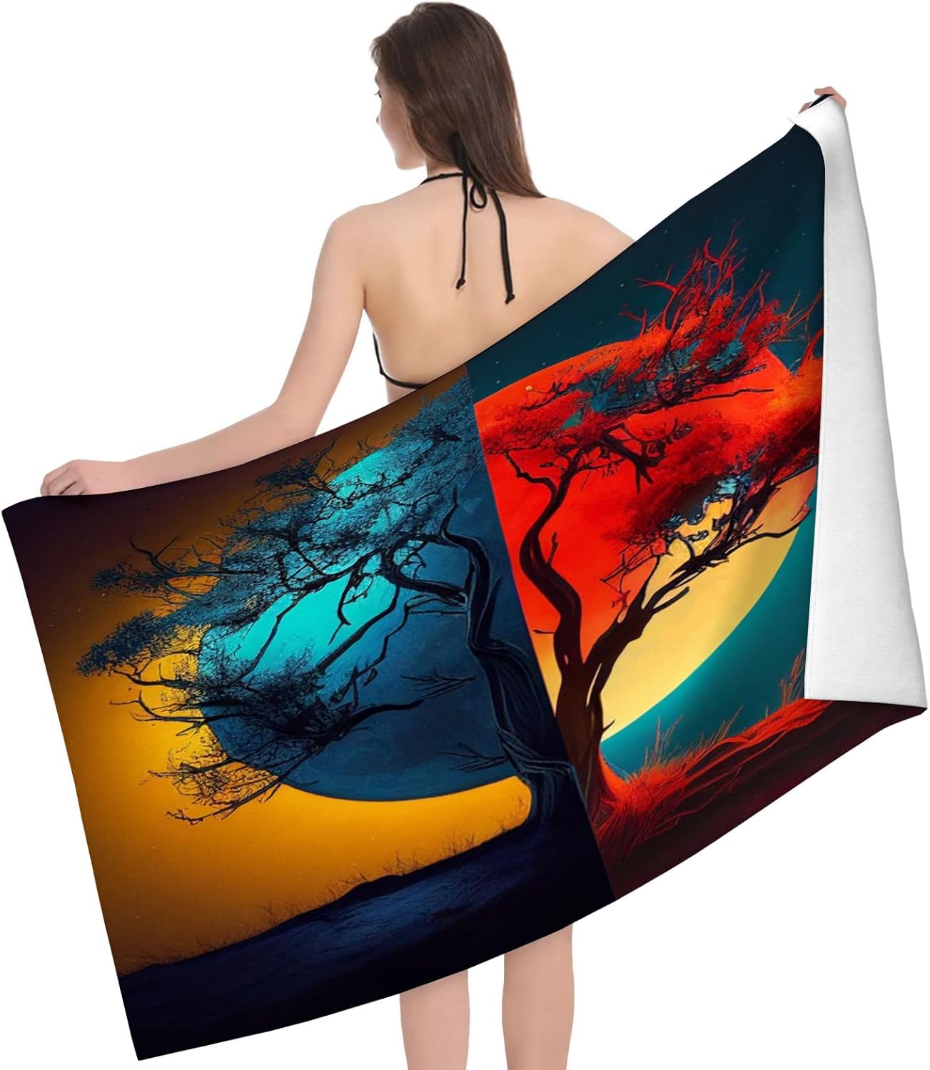 Yioniii Tree in Colors – Toalla de playa y piscina con diseño de luna, toalla de playa grande suave y absorbente para nadar, deportes, playa,