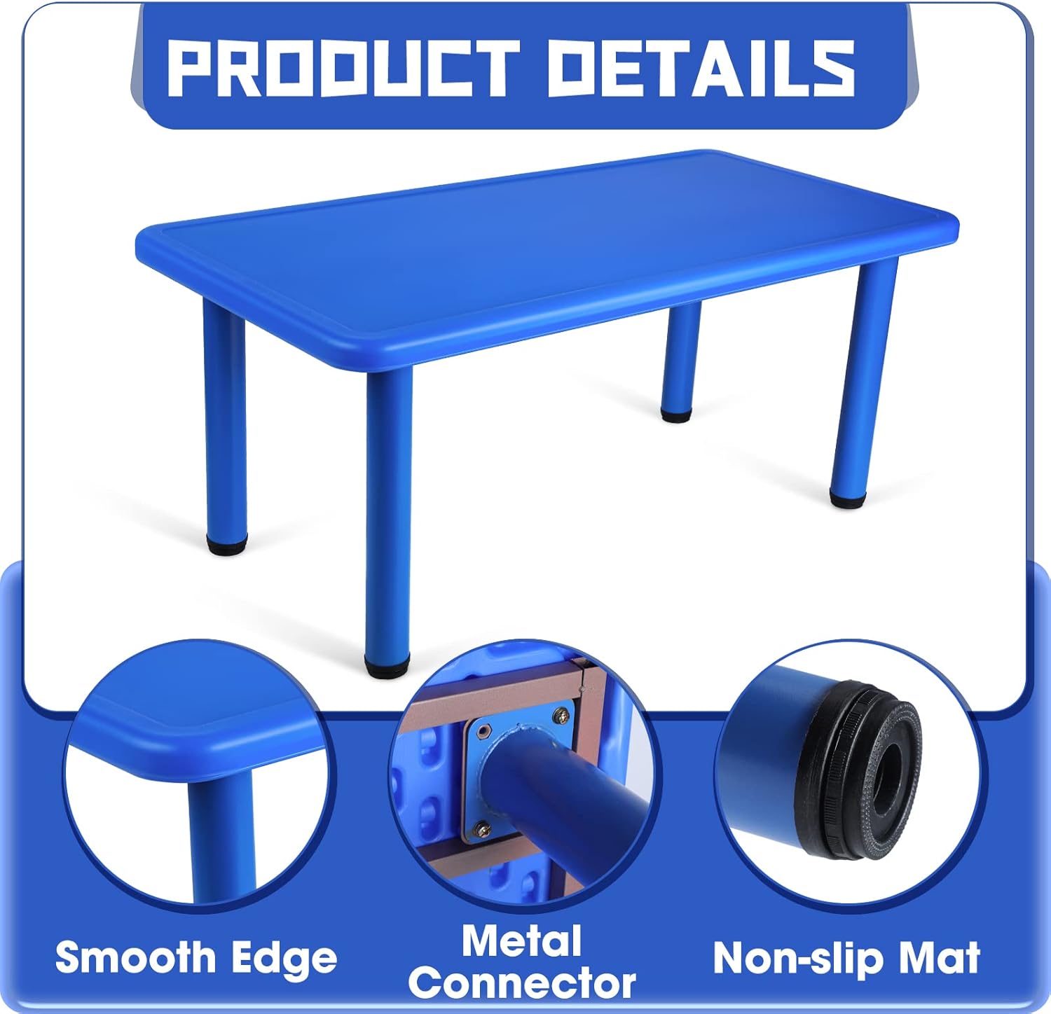 Wesiti Mesa de actividades para niños, rectangular, 47.24 x 23.62 pulgadas, mesa escolar para niños, mesa de plástico portátil para guardería,