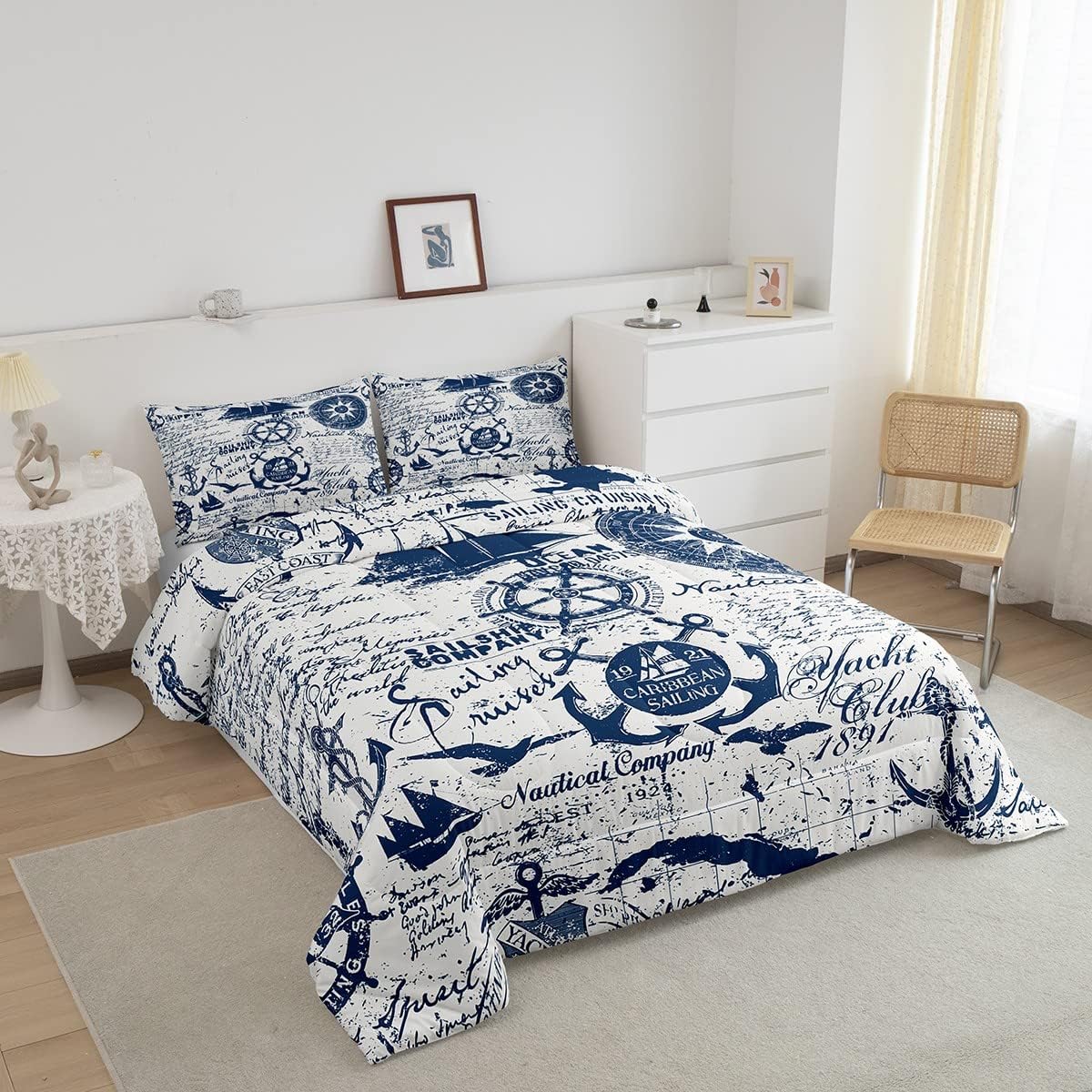 Juego de ropa de cama con estampado de timón para niños, niñas, adolescentes, decoración de dormitorio, juego de funda de edredón con temática