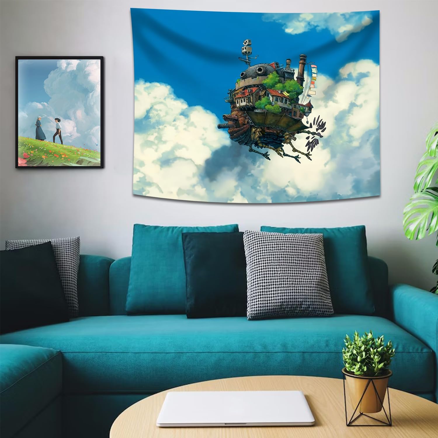 Pounchi Tapiz de anime de castillo (51 x 59 pulgadas con kit de ganchos), tapiz japonés para colgar en la pared, para dormitorio, sala de estar,