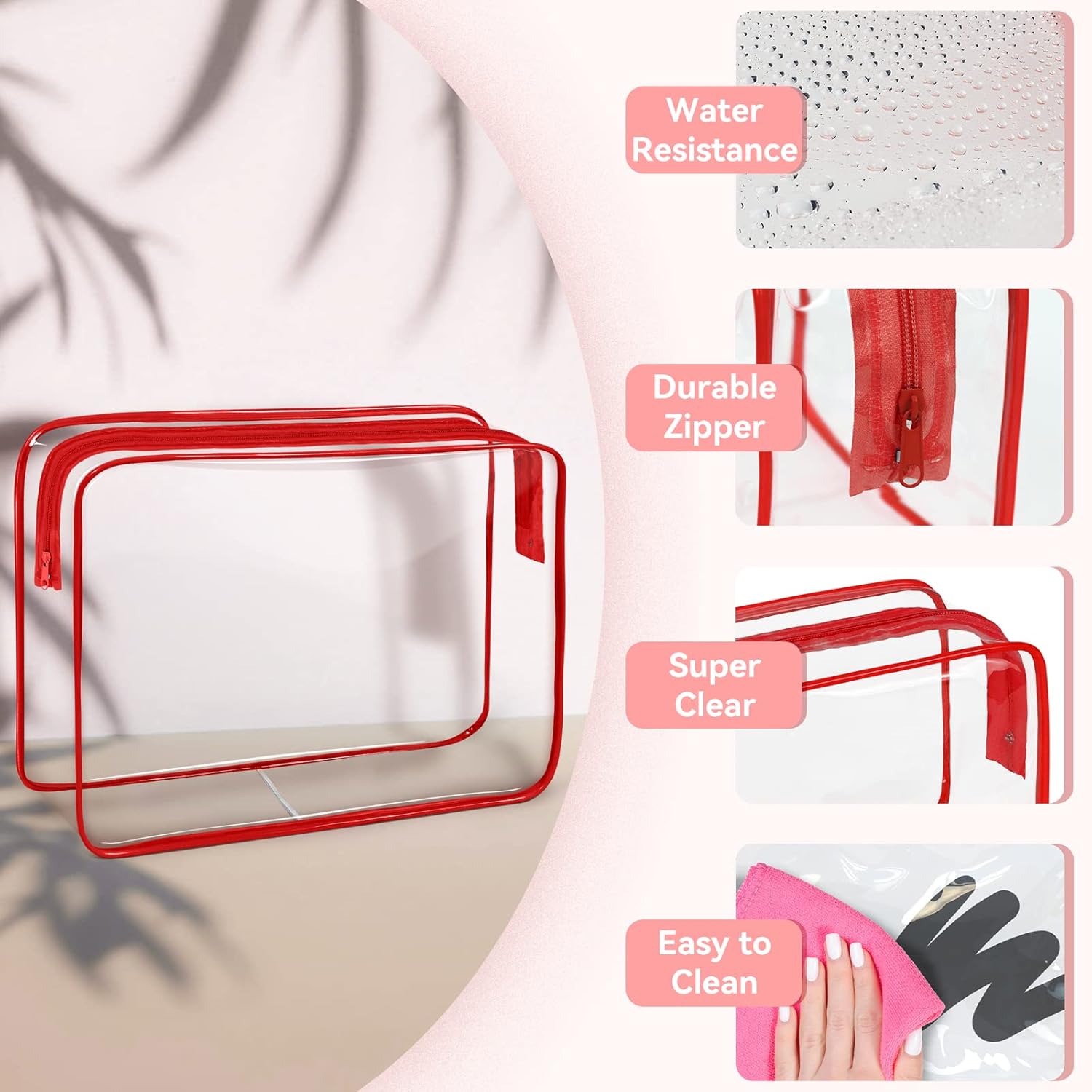 12 bolsas de aseo transparentes para mujeres y hombres, bolsa de cosméticos transparente para viaje, organizador de maquillaje, bolsa aprobada por