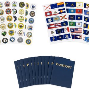 Hygloss Productos 10 libros de pasaporte en blanco con 108 banderas y sellos de Estados Unidos, para niños y profesores, incluye las 50 banderas y Hygloss Productos 10 libros de pasaporte en blanco con 108 banderas y sellos de Estados Unidos, para niños y profesores, incluye las 50 banderas y