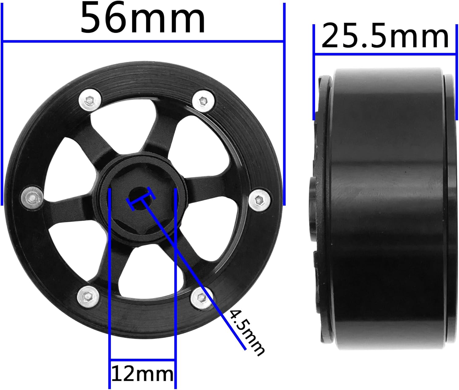 Paquete de 4 ruedas Vgoohobby de metal Beadlock de 1.9, juego de llantas de 6 radios compatibles con Traxxas TRX4 Axial SCX10 AXI03007 Tamiya CC01