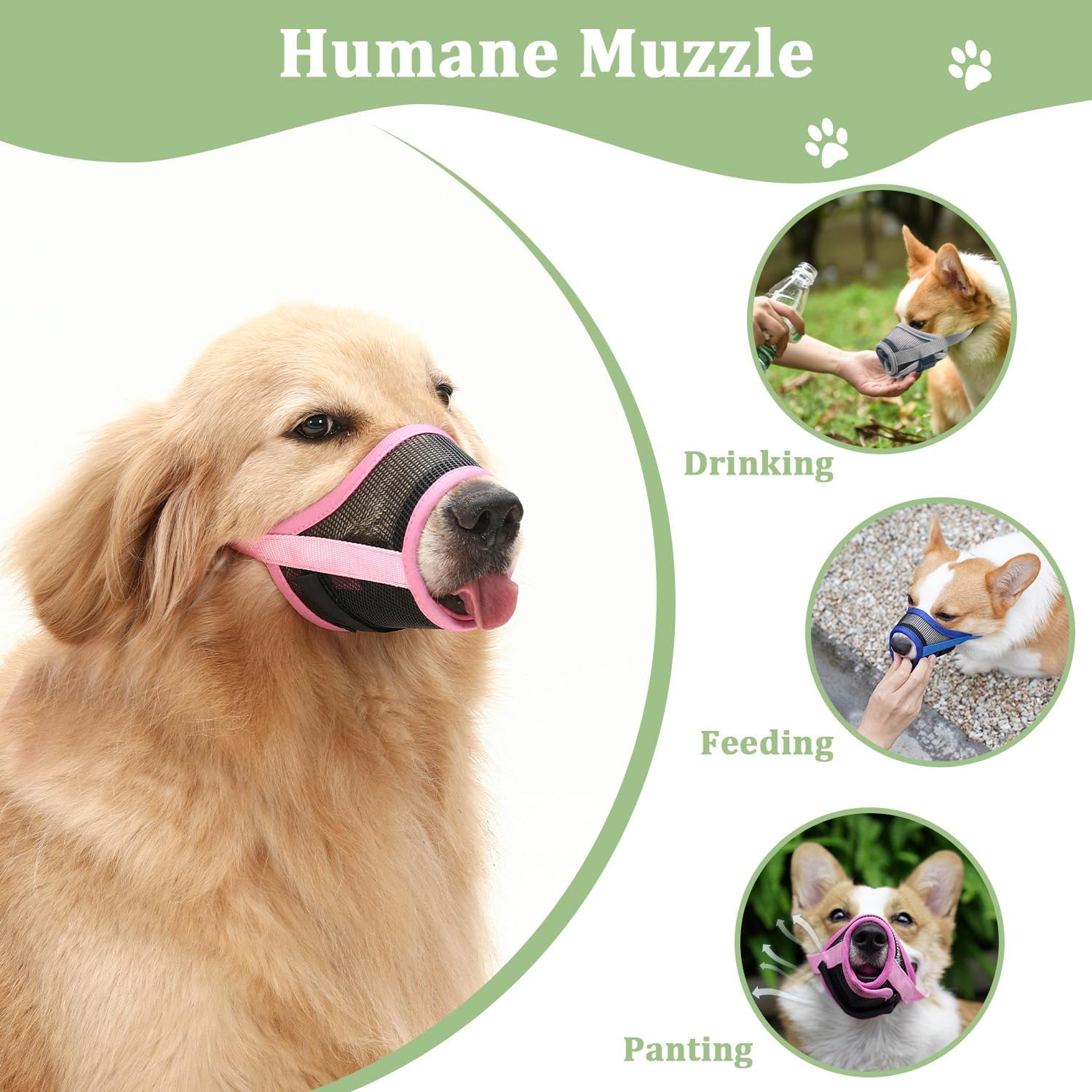 Bozal para perro, bozales de malla transpirable con gancho y bucle ajustables para perros pequeños, medianos y grandes, caniche Border Collie