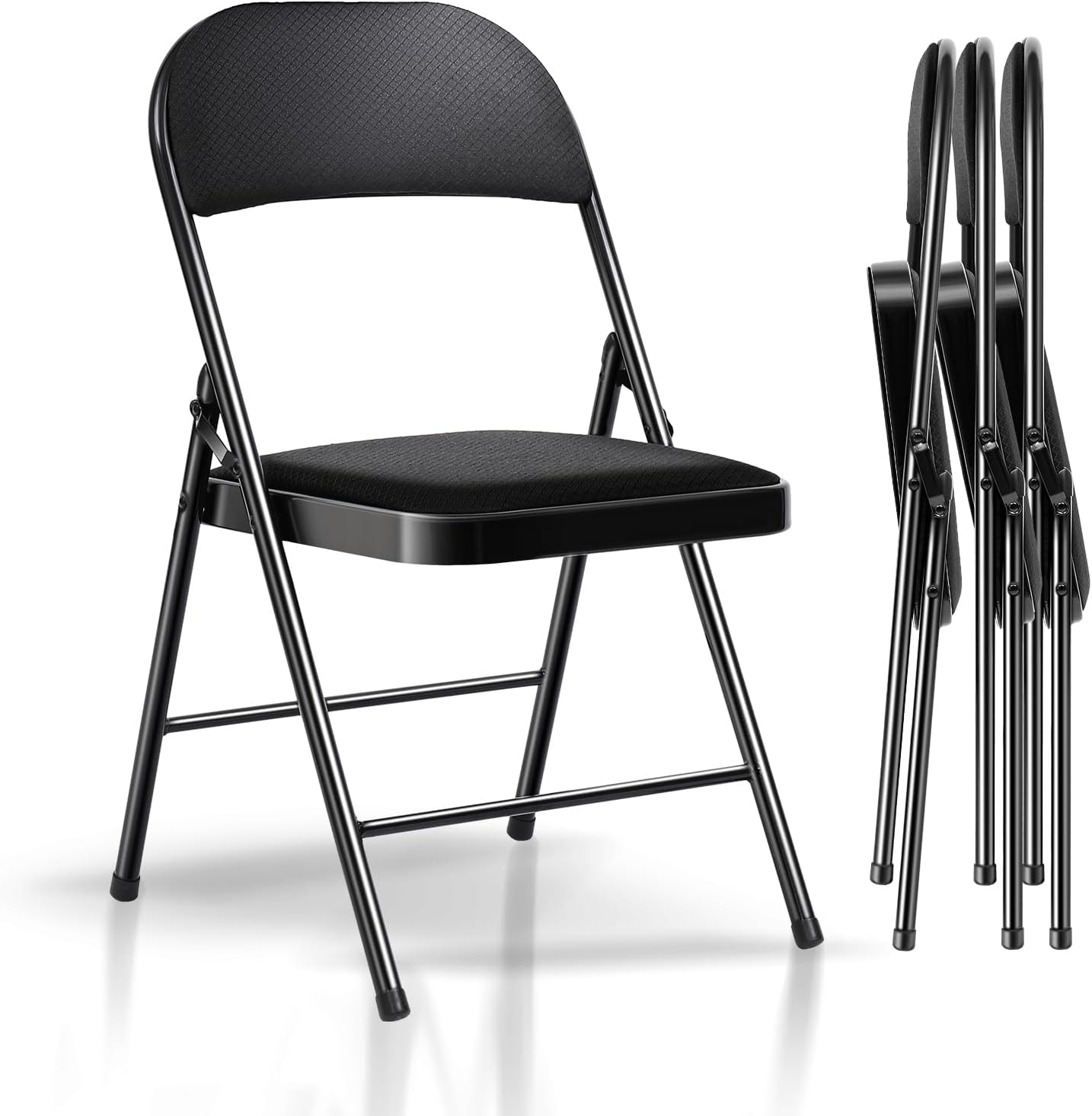 Sillas plegables con asientos acolchados, paquete de 4 sillas plegables acolchadas de metal negro con marco de acero para eventos, oficina, boda,