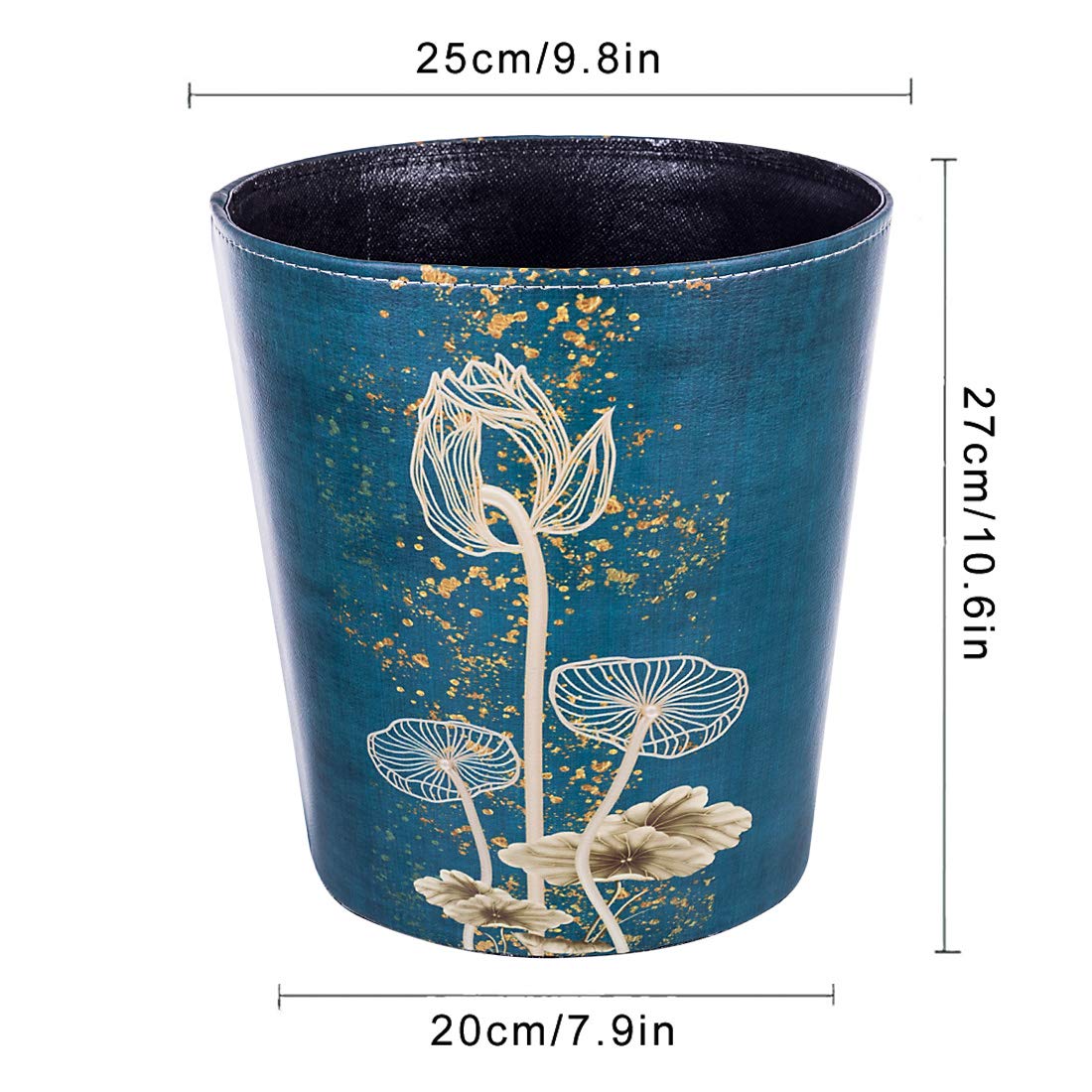 Cubo de basura de piel sintética de 10 litros2.64 galones, impermeable, decorativo, cesta de papel para el hogar, oficina, baño, Lotus