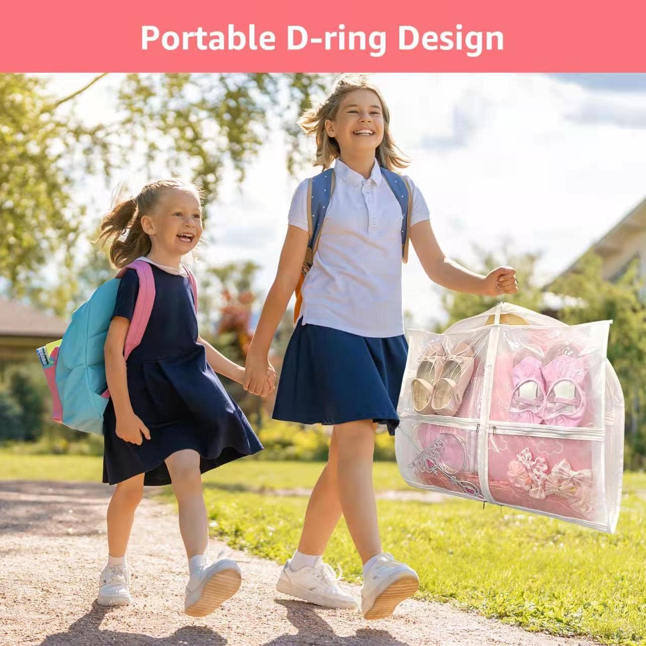Bolsas transparentes de 40 pulgadas para disfraces de baile para bailarines con 6 bolsillos con cremallera, guillots de 3.3 pulgadas para