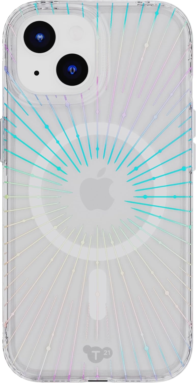 Tech21 Evo Sparkle – Funda para iPhone 15, compatible con MagSafe, funda de protección contra impactos, transparente solar