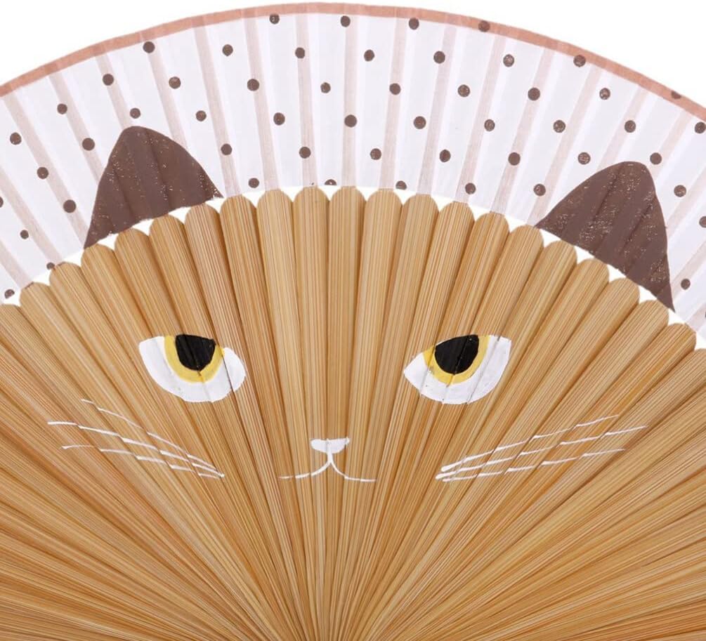 Beaupretty Ventilador plegable de mano, abanicos plegables de mano con borlas, abanicos de mano para mujeres, ventilador plegable de gato de dibujos