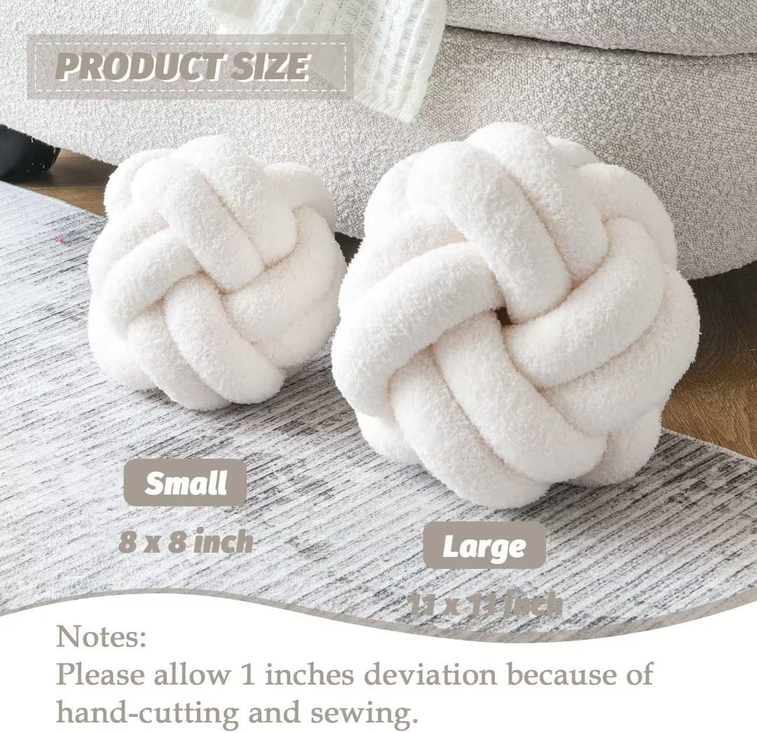 Almohadas decorativas de color marfil de 8 pulgadas, almohadas pequeñas y redondas de felpa anudadas, lindas almohadas de nudo hechas a mano para
