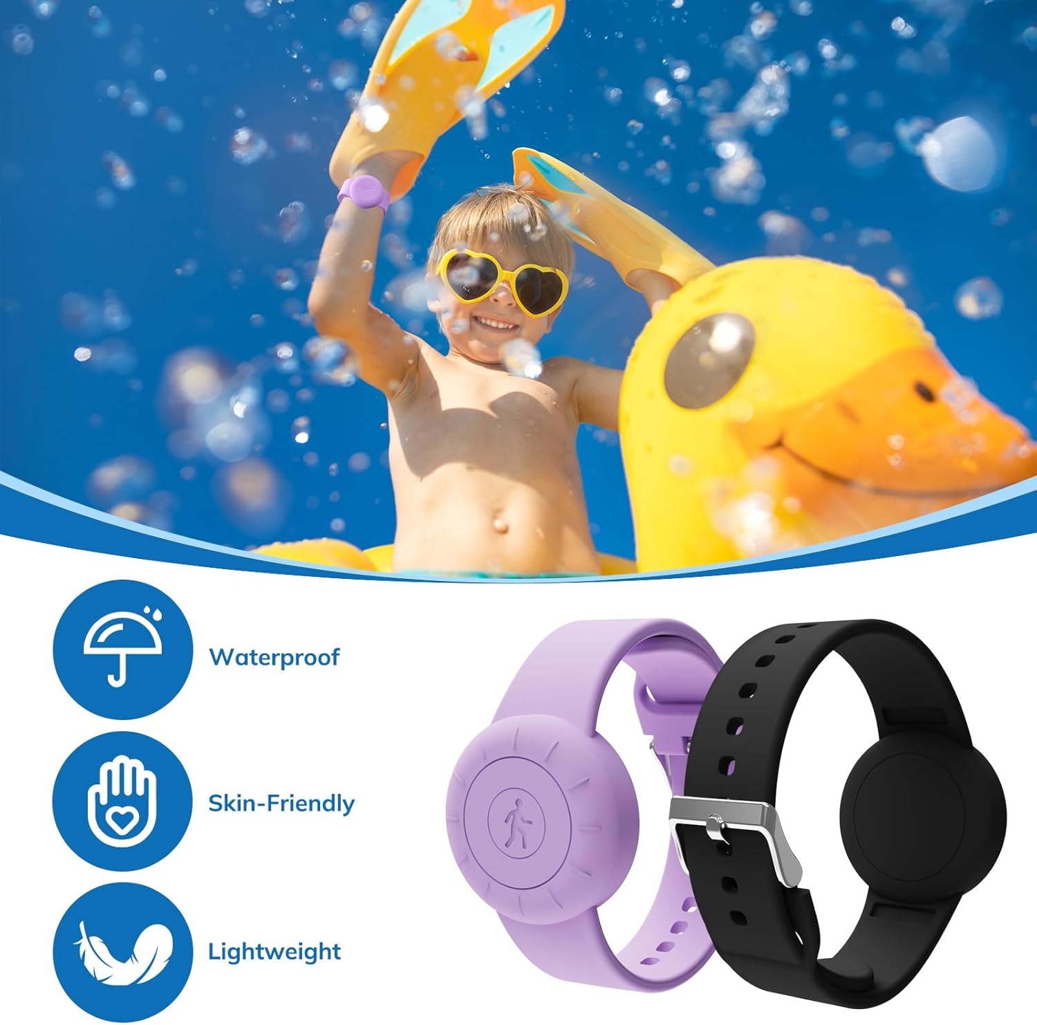 Pulsera impermeable para Airtag para niños (paquete de 2), pulsera de silicona suave oculta para niños, funda completa ligera para rastreador GPS