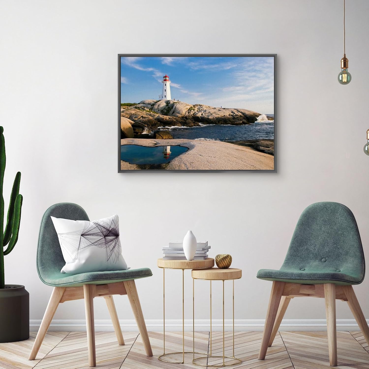 RAREVAY Decoración de playa, faro, arte de pared, decoración de gaviota, impresiones en lienzo de aves marinas, pinturas de veleros, cuadros de