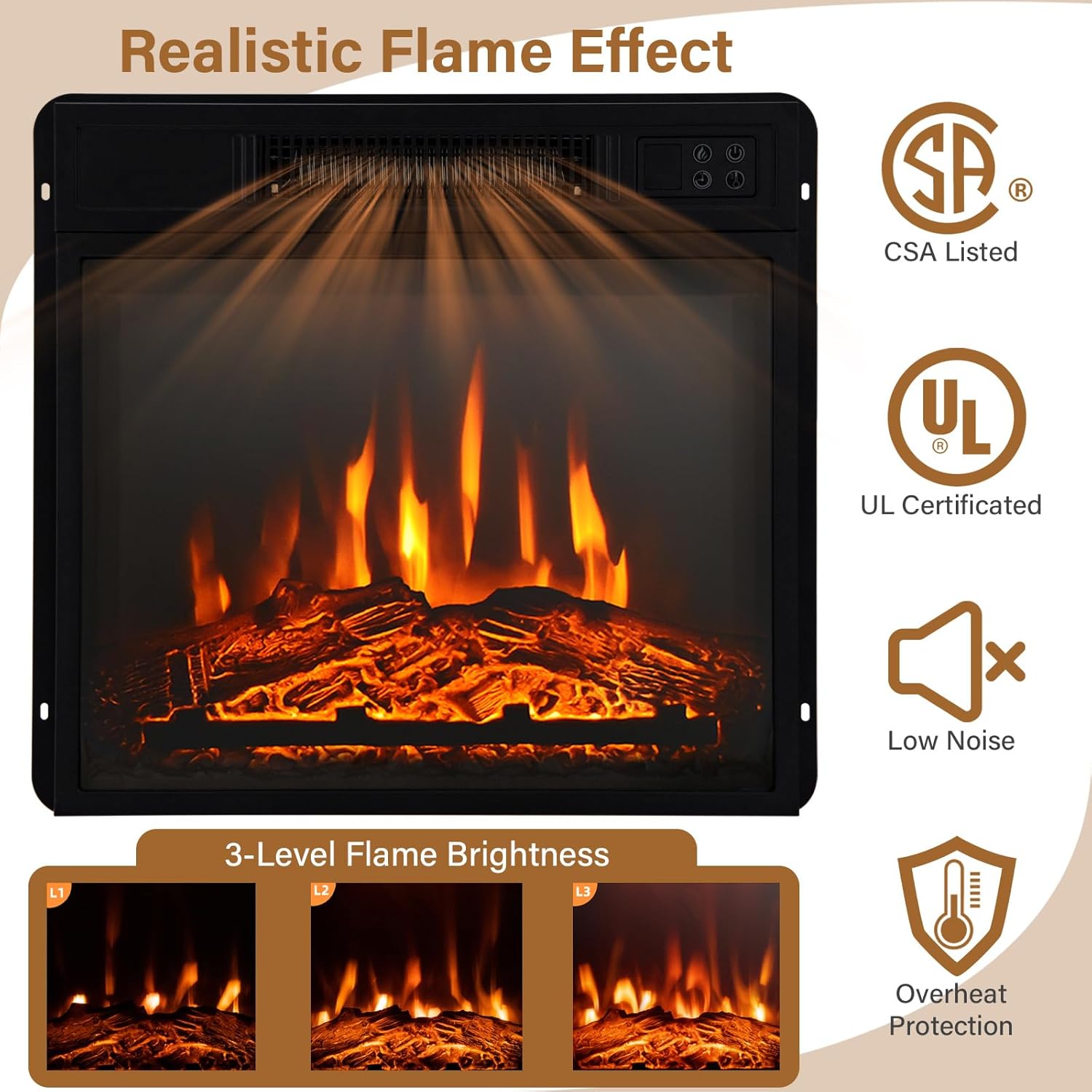 ORALNER Chimenea eléctrica de 32 pulgadas con repisa, paquete de chimenea envolvente de madera con 3 efectos de llama, control remoto y temporizador