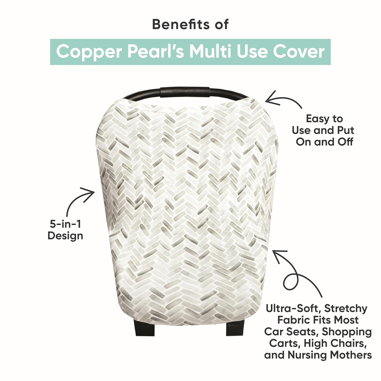 Funda para asiento de coche para bebé, toldo y funda de lactancia multiusos elástica 5 en 1, regalo “Lucky” por Copper Pearl