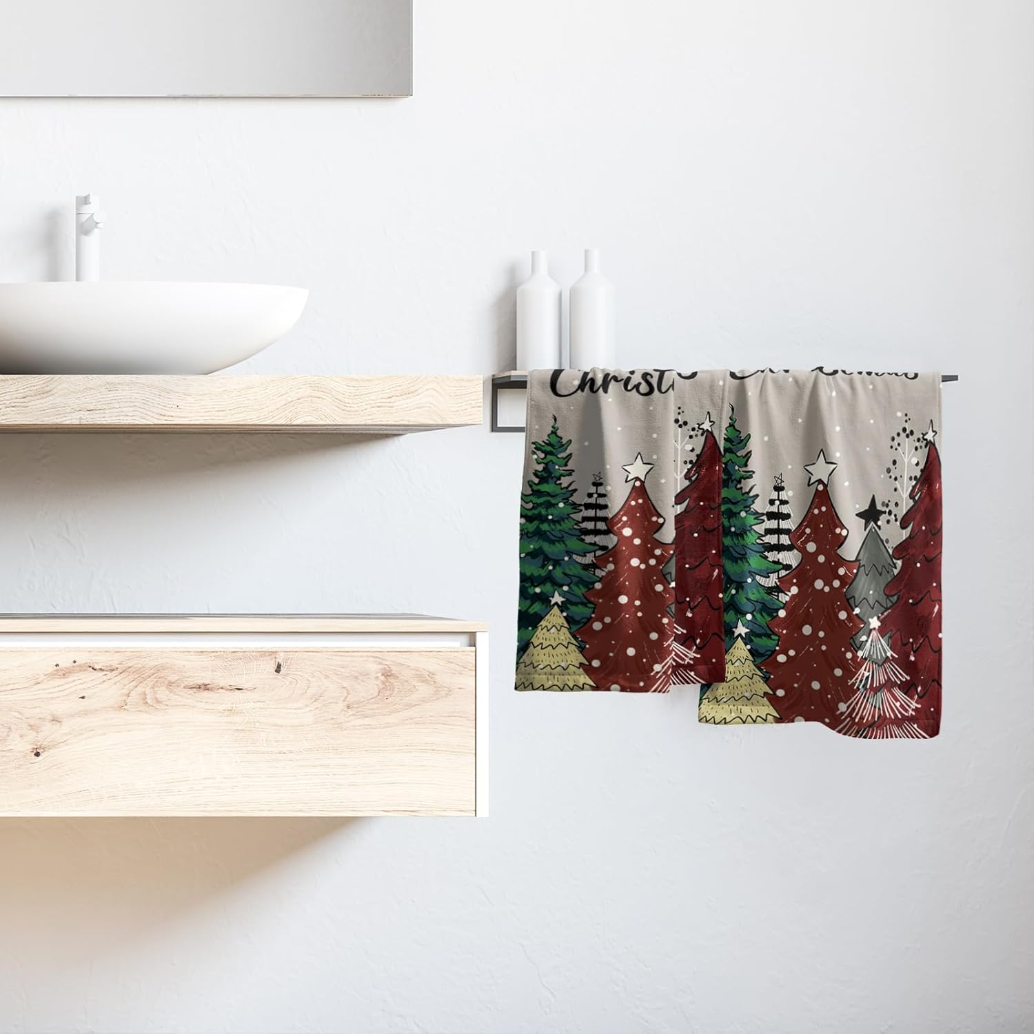 Juego de 2 toallas de mano de árboles de Navidad, toallas de baño suaves para vacaciones, toallas de cocina suaves, toallas de baño decorativas para