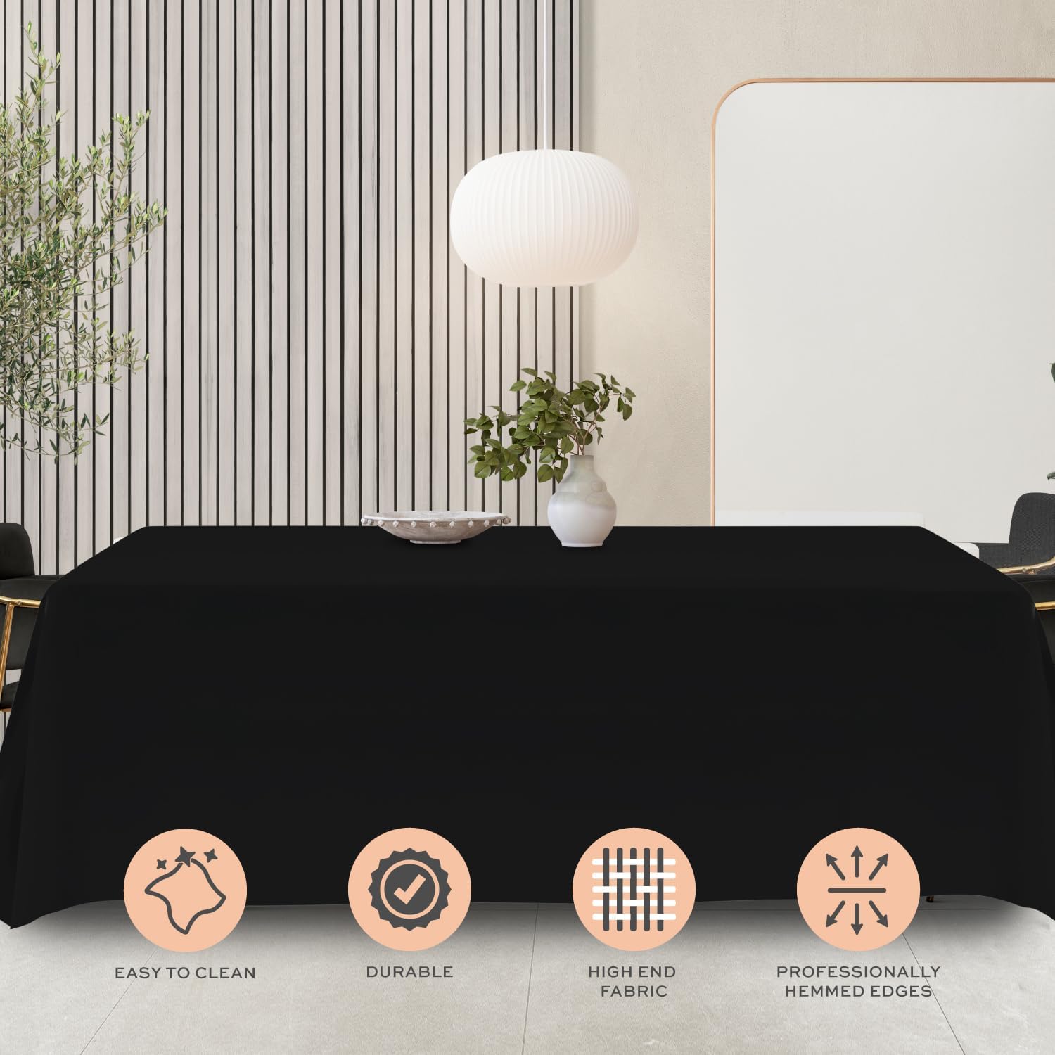 Classic WEALUXE – Mantel negro de 90 x 132 pulgadas, mantel negro para mesas rectangulares de 6 pies, tela lavable resistente a las manchas y a las