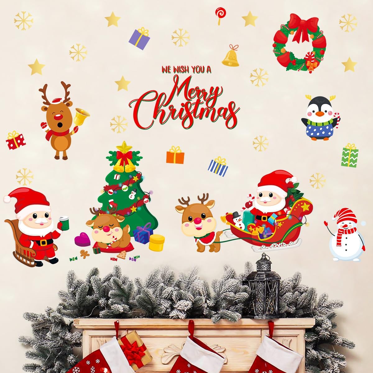 Calcomanías de pared de Navidad, calcomanías de pared de Navidad extraíbles, calcomanías de pared de Navidad, calcomanías de pared de Navidad,