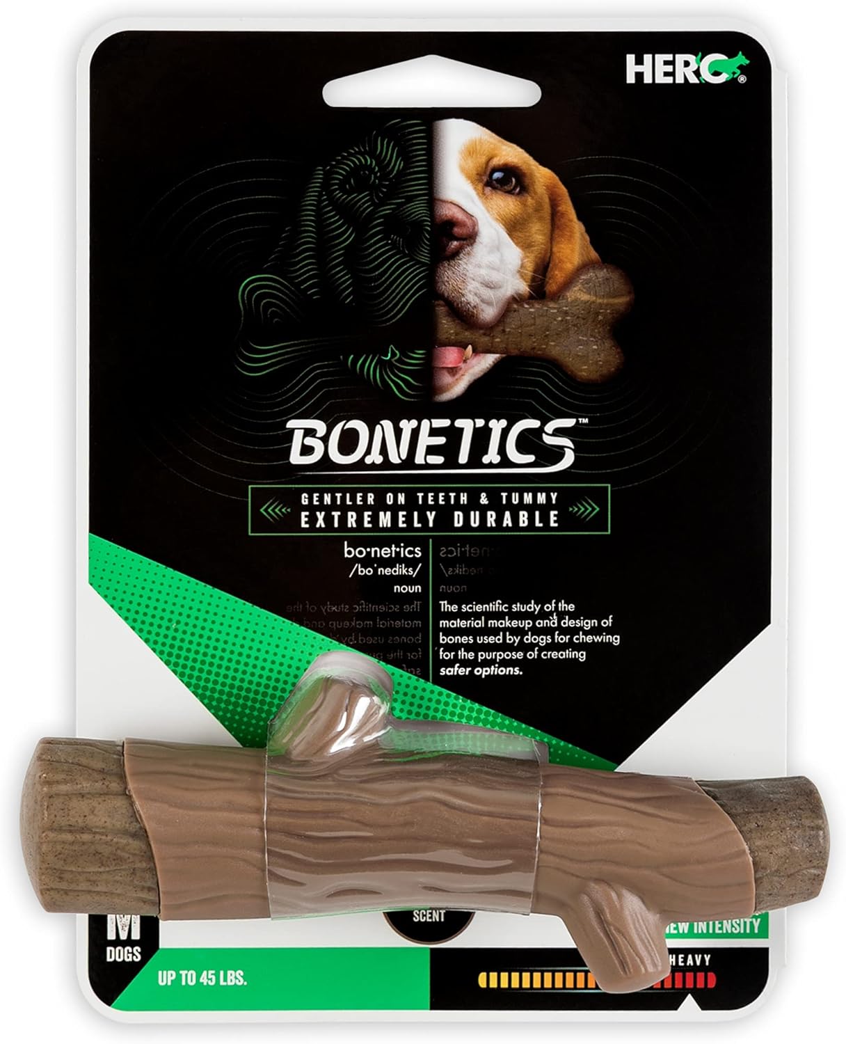 Hero Bonetics Stick – Juguete masticable para perros con aroma a madera, suave para los dientes y el abdomen