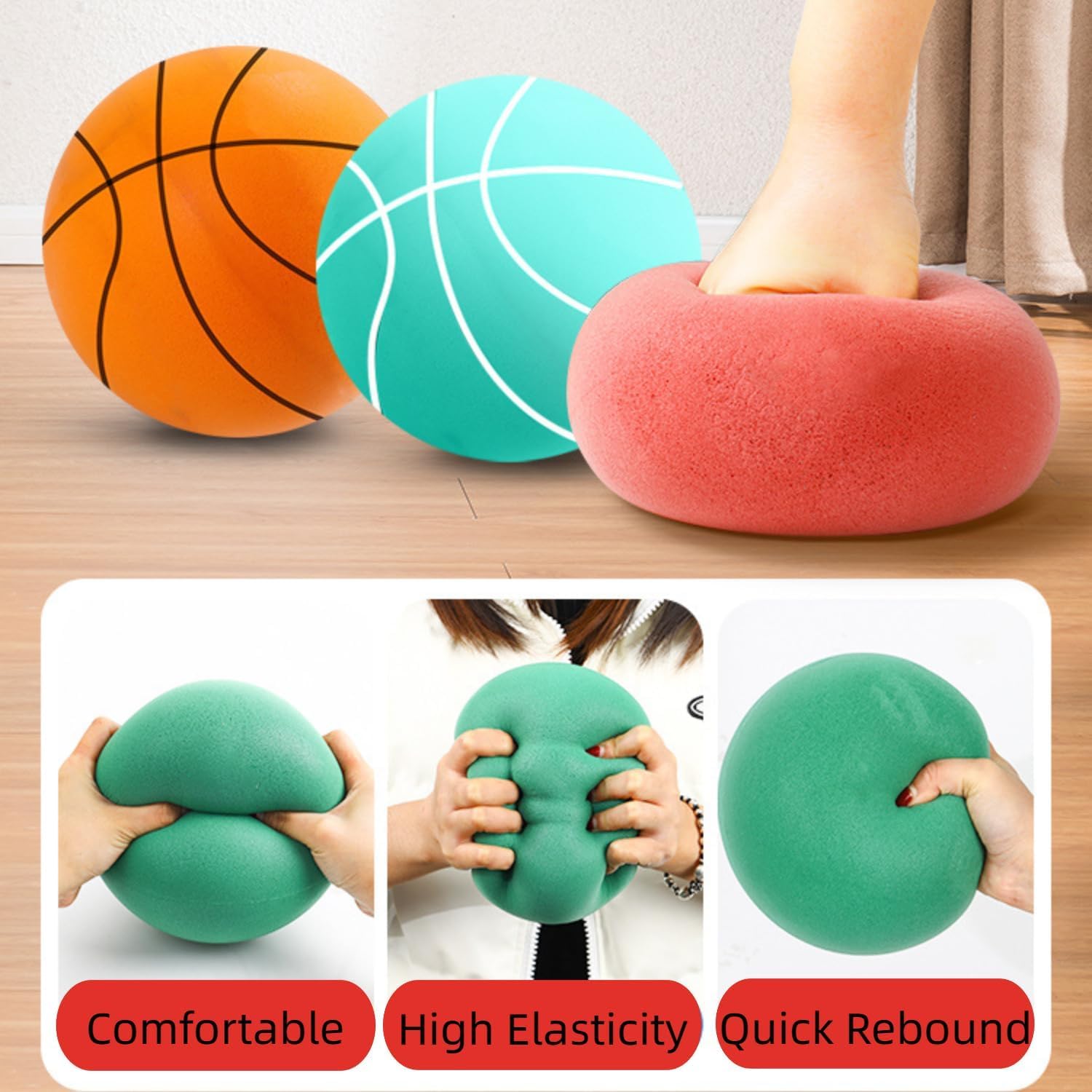 Baloncesto silencioso, pelota de baloncesto de espuma silenciosa para entrenamiento en interiores, pelota de espuma deportiva de bajo ruido para