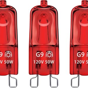 Bombilla G9 de 50 W, 120 V, 2 pines, paquete de 3 bombillas de repuesto regulables, color rojo cálido Bombilla G9 de 50 W, 120 V, 2 pines, paquete de 3 bombillas de repuesto regulables, color rojo cálido