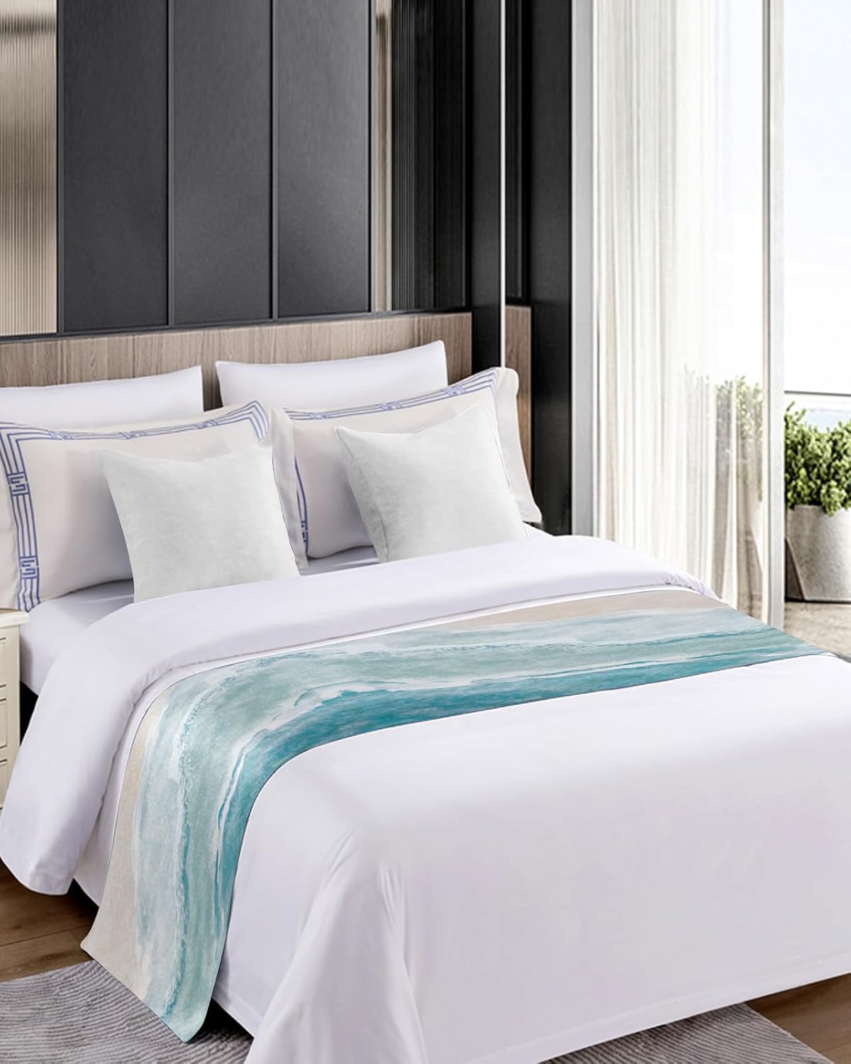 Caminos de cama de playa de verano para cama de tamaño individual, mantas decorativas costeras para pie de cama, manta de cama náutica náutica color