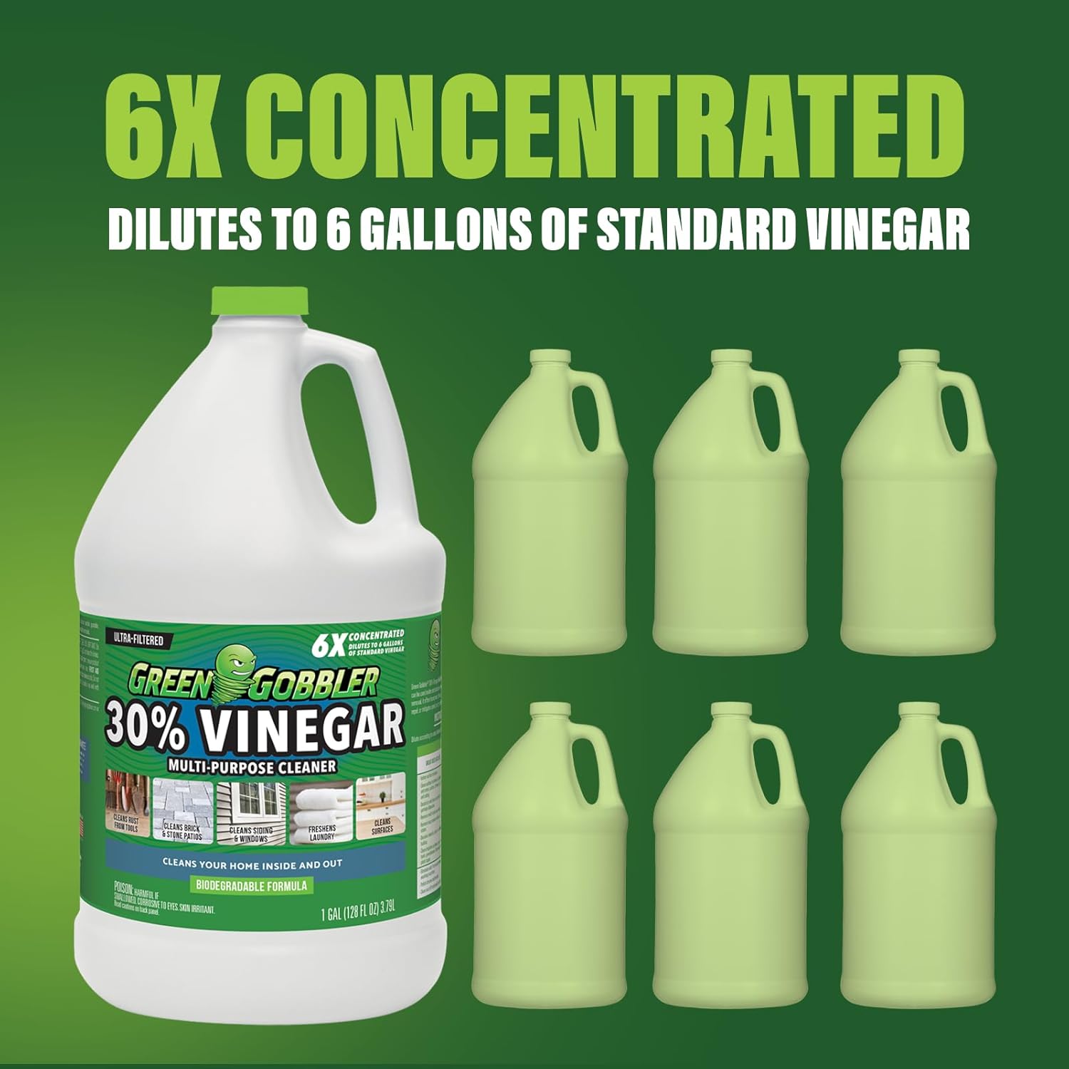 Green Gobbler 30% de vinagre concentrado en el hogar y al aire libre  6 veces más fuerte que el vinagre tradicional