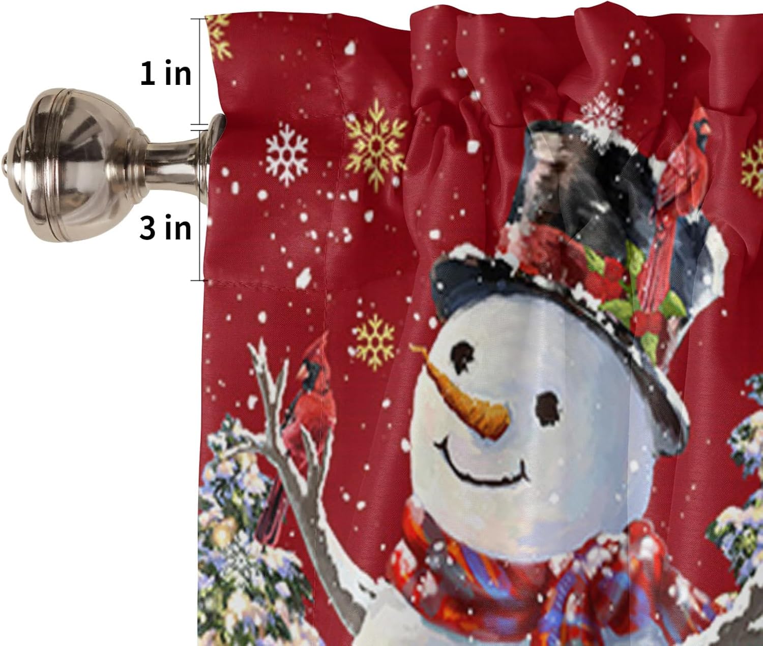 Cenefas de Navidad para cocina, muñeco de nieve, fondo rojo cardenal del norte, cenefa de cocina, cortinas cortas con bolsillo para barra,