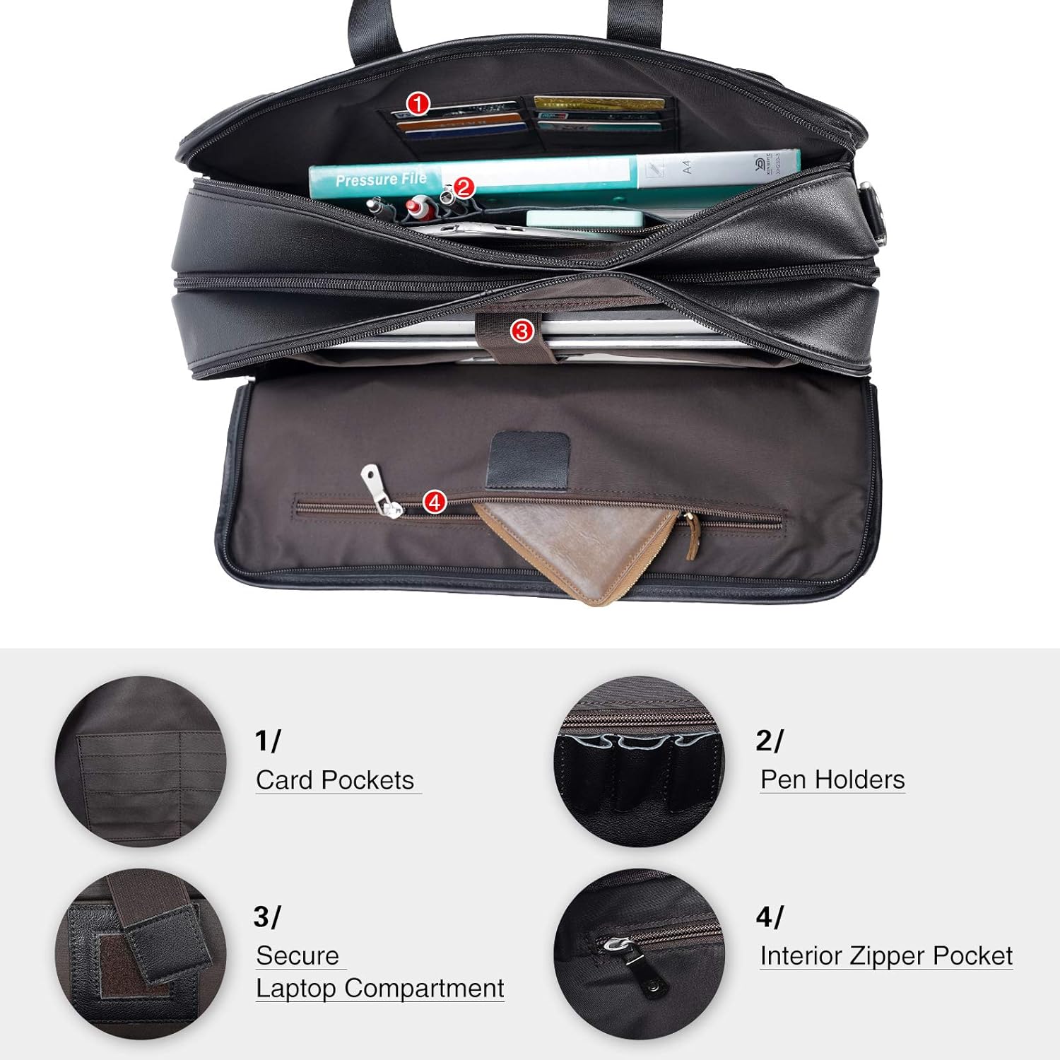 Polare Modern – Maletín para portátil de 17 pulgadas con piel de grano completo y cremalleras YKK de primera calidad
