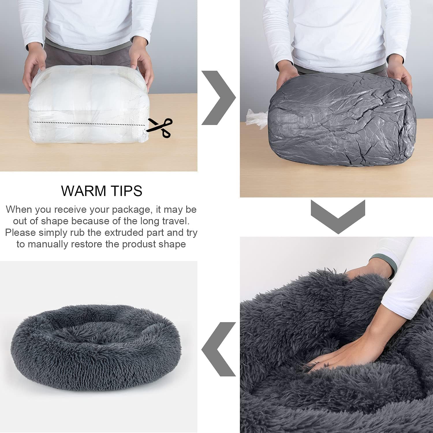 Cama para perros, cama calmante para gatos, almohada de piel sintética para mascotas, cama redonda de felpa para perros y gatos grandes, medianos y