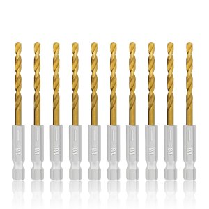 Juego de 10 brocas hexagonales con revestimiento de titanio de 18 pulgadas, punta de 135 grados, juego de brocas de impacto HSS con estuche de Juego de 10 brocas hexagonales con revestimiento de titanio de 18 pulgadas, punta de 135 grados, juego de brocas de impacto HSS con estuche de