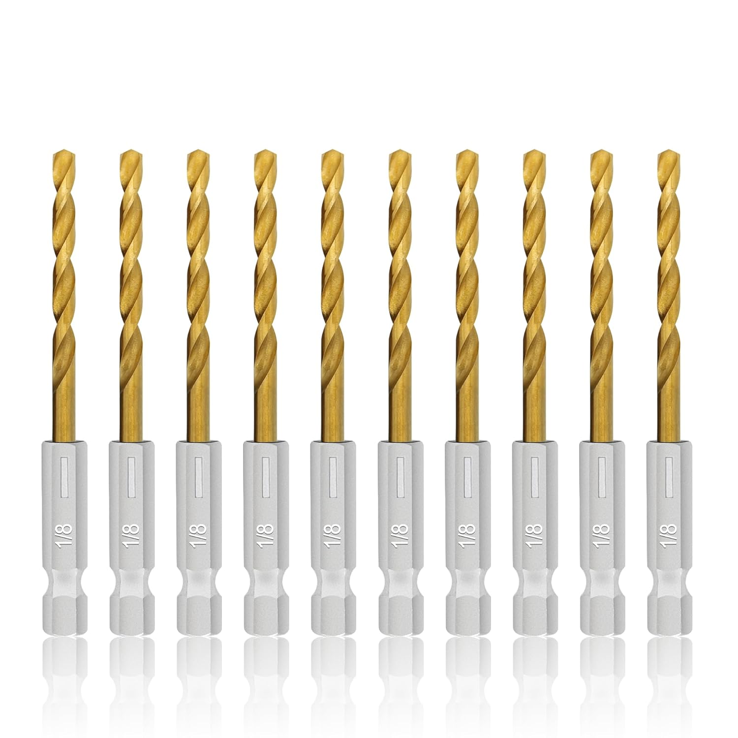 Juego de 10 brocas hexagonales con revestimiento de titanio de 18 pulgadas, punta de 135 grados, juego de brocas de impacto HSS con estuche de