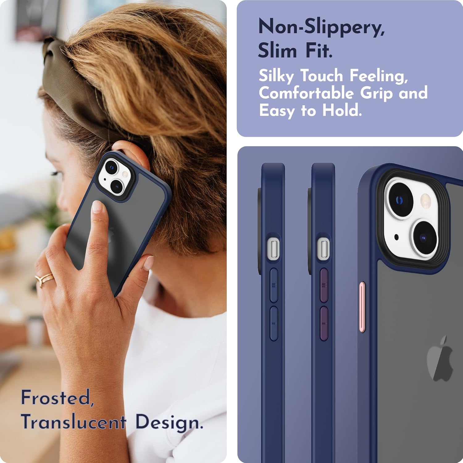 Funda mate compatible con iPhone 13 con protector de pantalla, cuerpo completo, a prueba de golpes, con protector de cámara, translúcido mate, funda