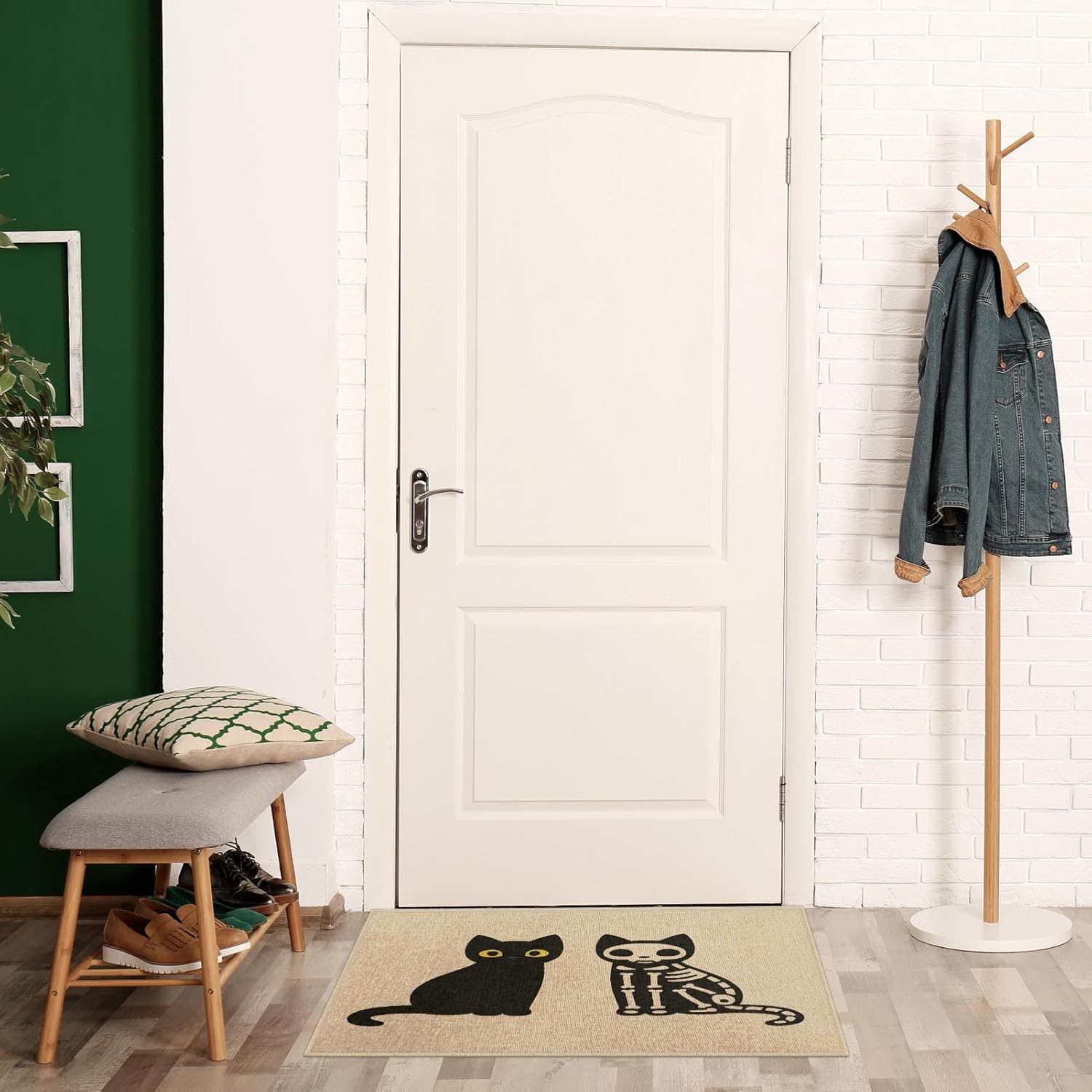 Tapete para puerta de gato, tapete de bienvenida con diseño de calavera, bonito tapete para puerta delantera, tapete para entrada interior y